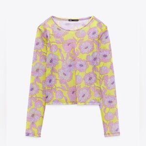 Zara Floral Mesh Long Sleeve Top